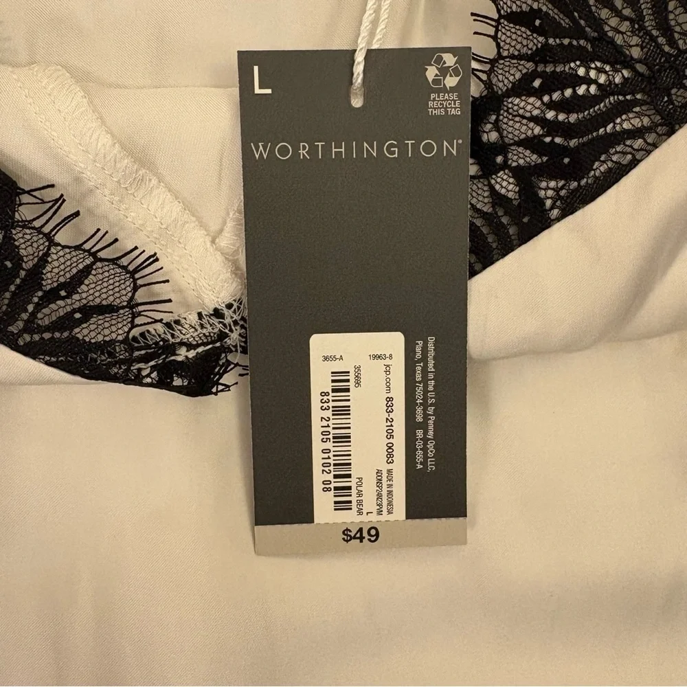 Worthington Women's Sleeveless Tank Top Size L White Black V-Neck NWT $48 - Picture 12 of 14